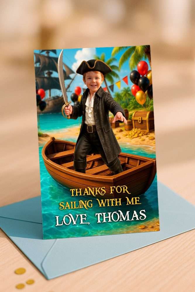 Personalized Pirate Thank You Card with Photo – Custom Pirate Theme Design – Delivered in 24h – Digital File 3 Personalized Pirate Thank You Card with Photo – Custom Pirate Theme Design – Digital File