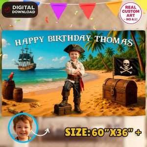 Custom Pirate Birthday Banner – Classic Pirate Theme Party Decoration – Delivered in 24h – Digital File