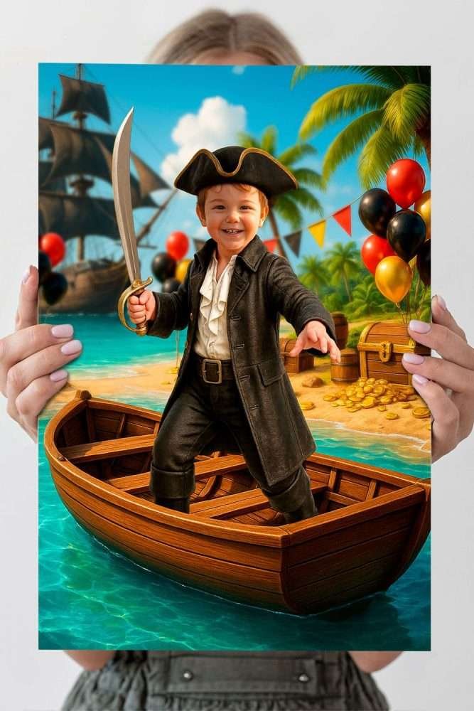 Personalized Pirate Birthday Portrait with Photo – Custom Pirate Theme Digital Artwork – Delivered in 24h – Digital File 2 Personalized Pirate Birthday Portrait with Photo – Custom Pirate Theme Digital Artwork