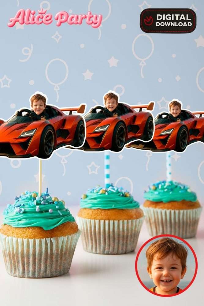 Personalized Racing Car Cupcake Toppers – Custom Sports Car Birthday Party Decoration – Delivered in 24h – Digital File 3 Personalized Racing Car Cupcake Toppers – Custom Sports Car Birthday Party Decoration – Made to Order Digital File