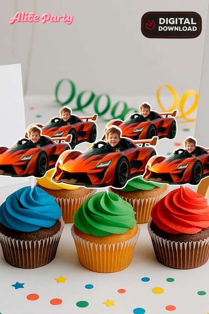 Personalized Racing Car Cupcake Toppers – Custom Sports Car Birthday Party Decoration – Delivered in 24h – Digital File 2 Personalized Racing Car Cupcake Toppers – Custom Sports Car Birthday Party Decoration – Made to Order Digital File