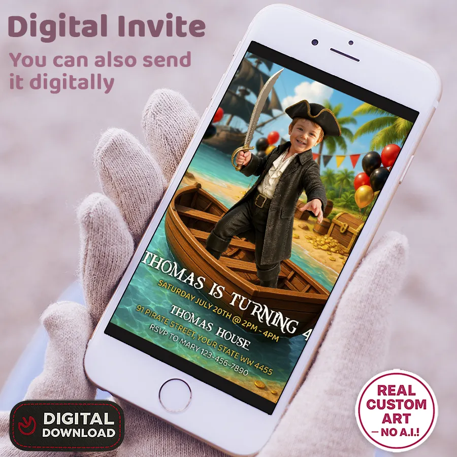 Personalized Pirate Birthday Invitation with Photo – Custom Pirate Theme – Delivered in 24h – Digital File 3 Personalized Pirate Birthday Invitation with Photo – Custom Pirate Theme – Delivered in 24h – Digital File