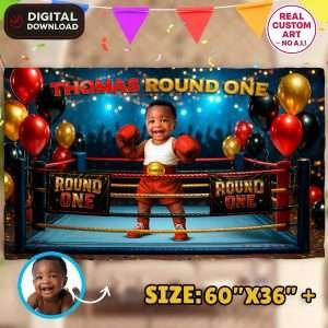Red Baby Boxer Birthday Banner Backdrop Custom Photo