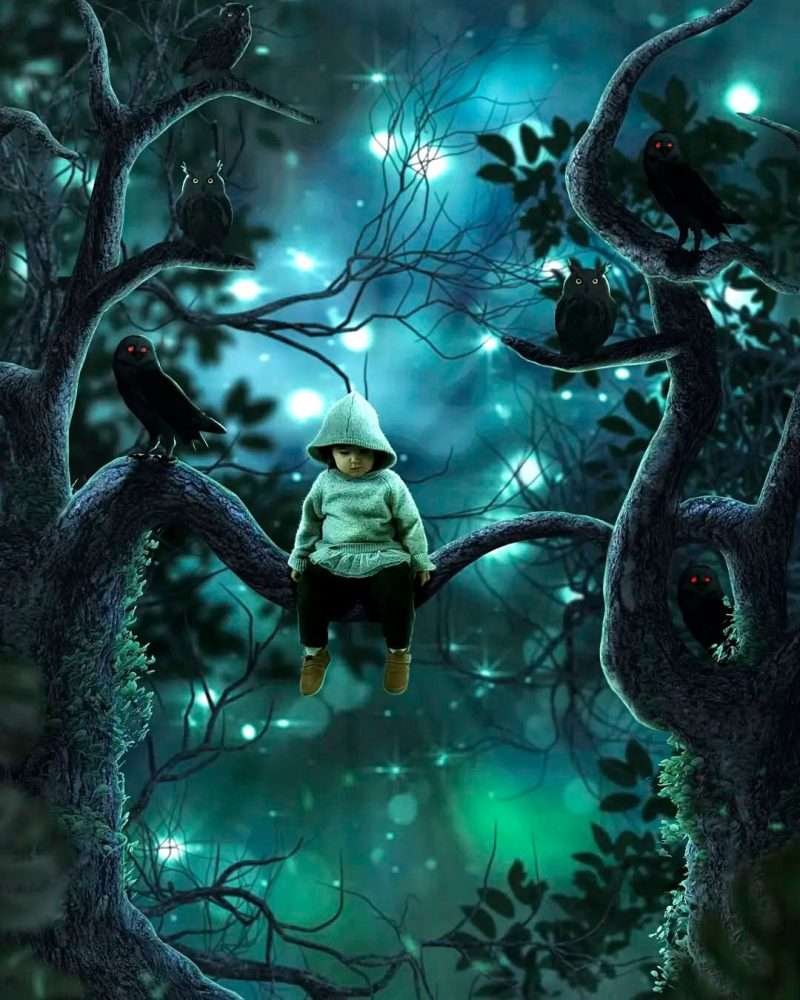 Designer at work on a photo montage in Photoshop