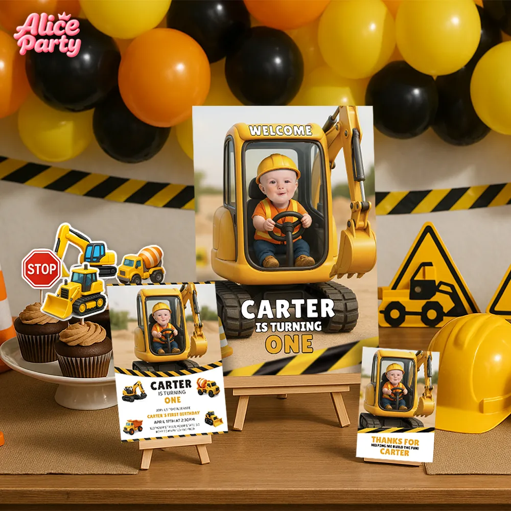 Construction Baby Birthday Invitation with Photo – Baby Construction Party Invitation – Delivered in 24h – Digital File 3 Construction Baby Birthday Invitation with Photo – Baby Construction Party Invitation – Delivered in 24h – Digital File