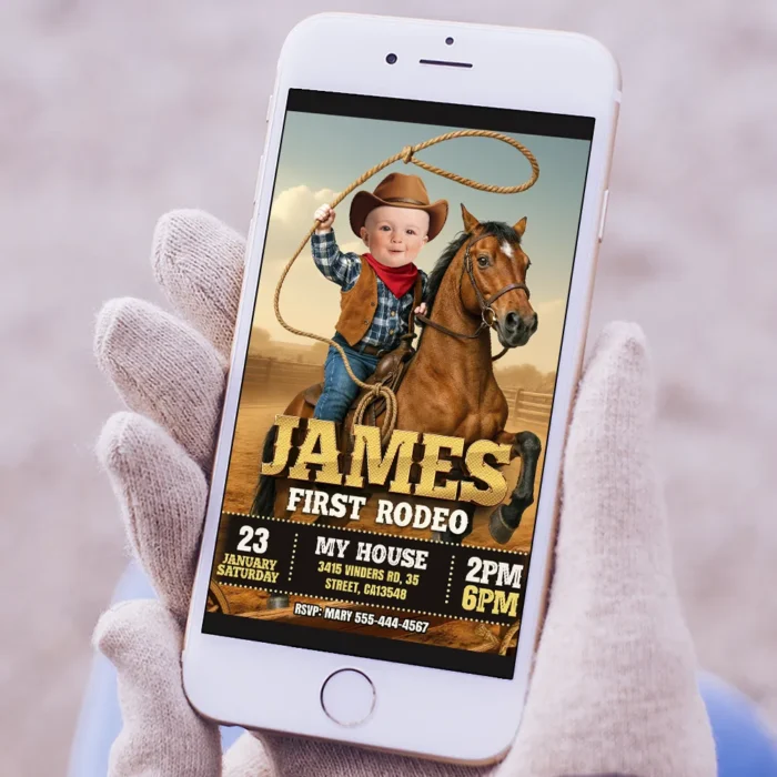 Personalized First Rodeo Cowboy Birthday Invitation – Custom Western Photo Invitation – Delivered in 24h – Digital File