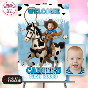 First Rodeo Photo Welcome Sign – Custom Cowboy Party Decoration – Delivered in 24h – Digital File