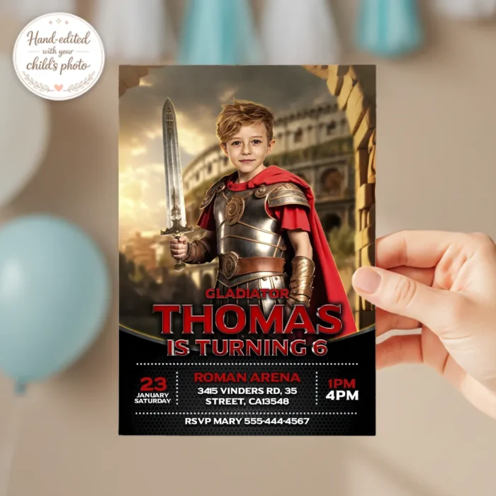 Personalized Gladiator Arena Birthday Invitation – Epic Praetorian Photo Invitation – Delivered in 24h – Digital File