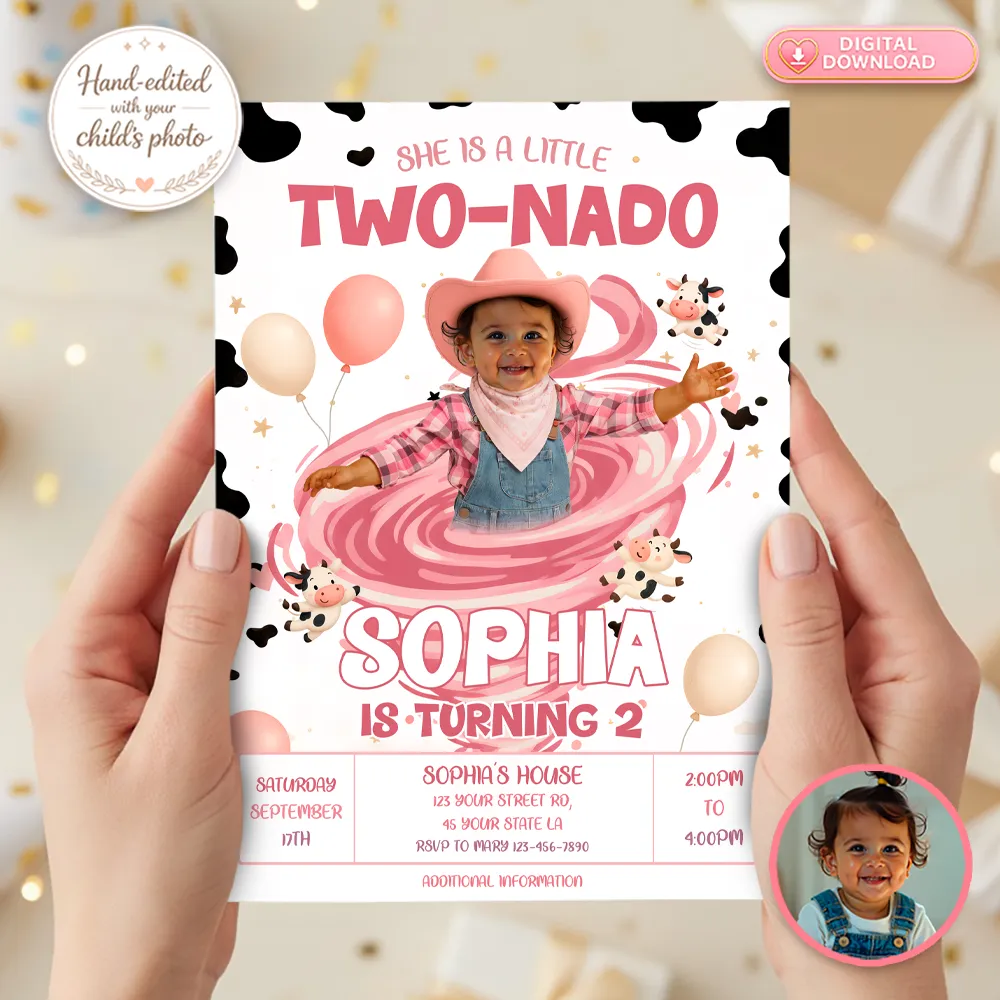 Two-Nado Birthday Invitation with Photo – Rodeo Two-Nado Pink Party – Personalized Second Birthday Girl (24h Delivery) – Digital Download 2 Two-Nado Birthday Invitation with Photo – Rodeo Two-Nado Pink Party – Personalized Second Birthday Girl (24h Delivery) – Digital Download