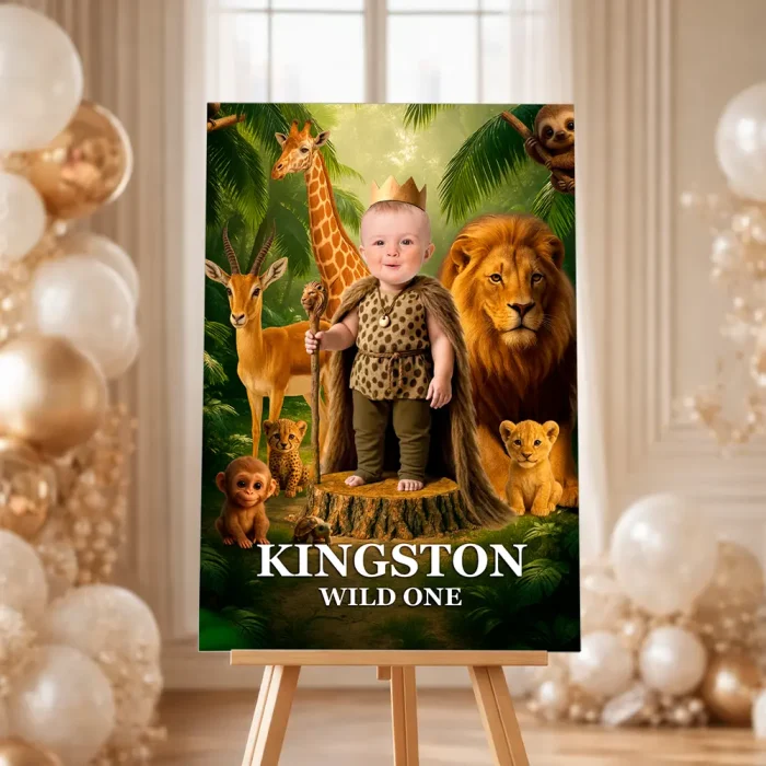 Wild One King Photo Welcome Sign – Personalized Wild One Party Decor With Photo (24h Delivery) – Digital Download