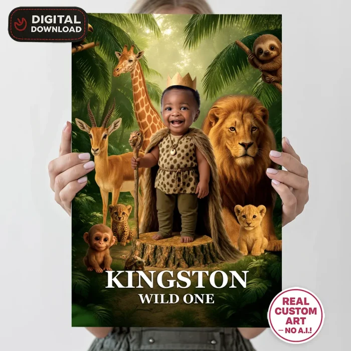 Wild One King Photo Welcome Sign – Personalized Wild One Party Decor With Photo (24h Delivery) – Digital Download