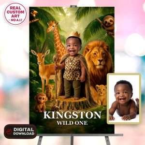 Wild One King Photo Welcome Sign – Personalized Wild One Party Decor With Photo (24h Delivery) – Digital Download