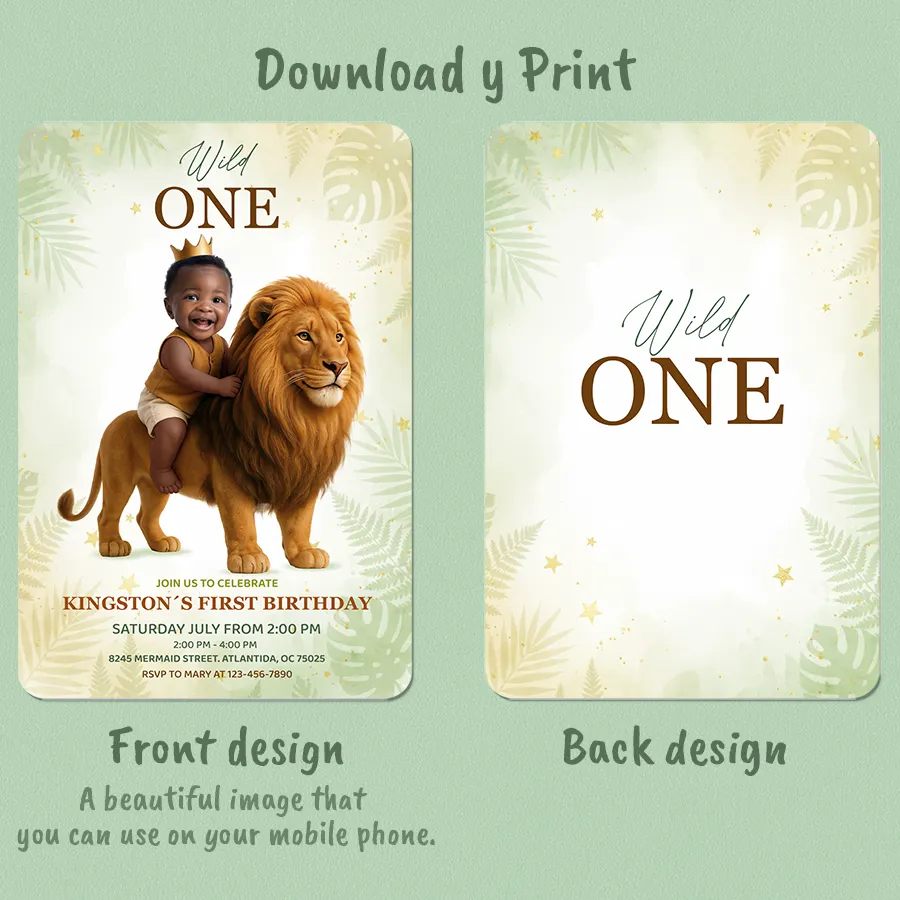 Wild One Jungle Birthday Photo Invitation – First Birthday, Safari Theme – Personalized 1st Birthay Card (24h Delivery) – Digital Download 2 Wild One Jungle Birthday Photo Invitation – First Birthday, Safari Theme – Personalized 1st Birthay Card (24h Delivery) – Digital Download