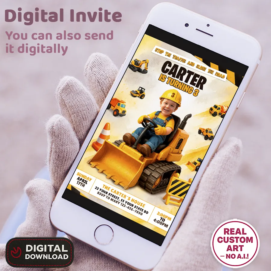 Construction Birthday Invitation with Photo – Personalized Construction Kids Invitation – Delivered in 24h – Digital File 3 Construction Birthday Invitation with Photo – Personalized Construction Kids Invitation – Delivered in 24h – Digital File