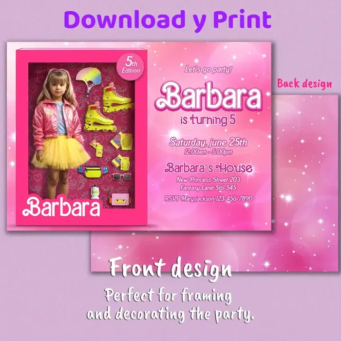 Custom Skater Doll Box Birthday Invitation for Girls – Custom Doll Box Party Design – Made to Order Digital File