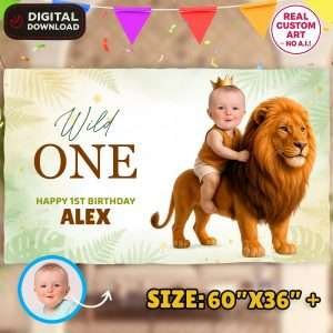 Wild One Birthday Banner with Photo – Personalized Wild One Party Decor (24h Delivery) – Digital Download
