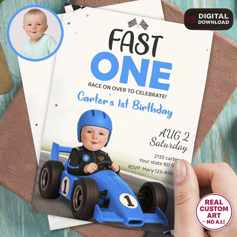 Fast One Birthday Invitation with Photo – Custom Racing Theme Design – Delivered in 24h – Digital File 1 Fast One Birthday Invitation with Photo – Custom Racing Theme Design – Delivered in 24h – Digital File
