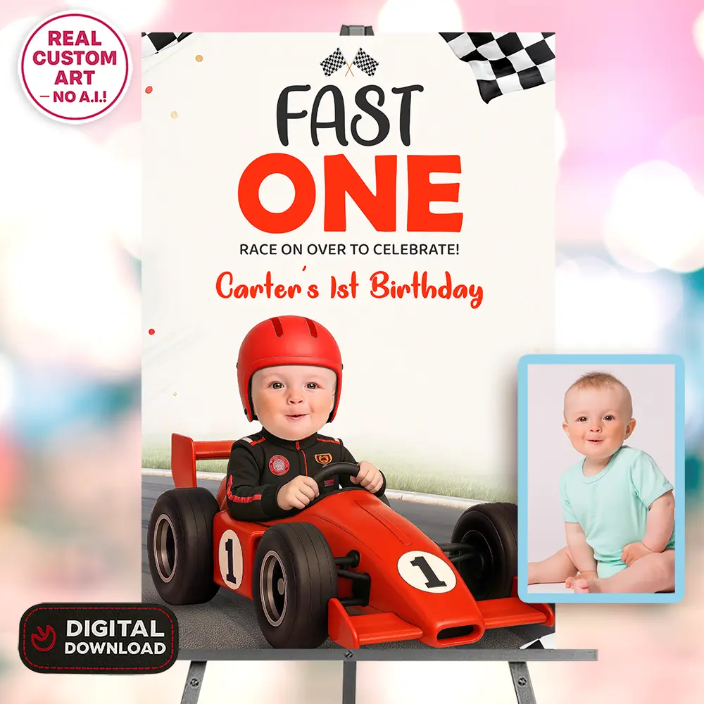Fast One Birthday Photo Welcome Sign – Custom Racing Theme Design – Delivered in 24h – Digital File 1 Fast One Birthday Photo Welcome Sign – Custom Racing Theme Design – Delivered in 24h – Digital File