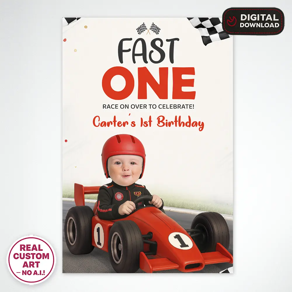 Fast One Birthday Photo Welcome Sign – Custom Racing Theme Design – Delivered in 24h – Digital File 3 Fast One Birthday Photo Welcome Sign – Custom Racing Theme Design – Delivered in 24h – Digital File - Image 3