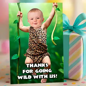 Wild One thank you cards matching the jungle theme