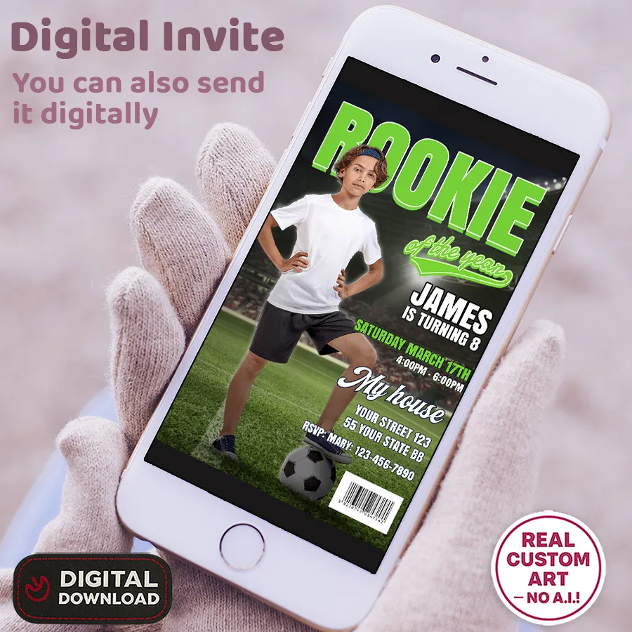Custom Soccer Birthday Photo Invitation – Kids Rookie Of The Year Invite – Boys Birthday Invite – Delivered in 24h – Digital File 3 Custom Soccer Birthday Photo Invitation – Kids Rookie Of The Year Invite – Boys Birthday Invite – Delivered in 24h – Digital File