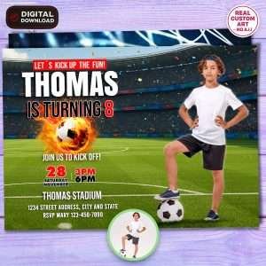 Soccer Birthday Invitation With Photo – Kids Football Theme – Soccer Boys Birthday Invite – Made to Order Digital File