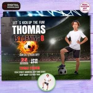 Soccer Birthday Photo Invitation – Kids Football Theme – Soccer Boys Birthday Invite – Made to Order Digital File