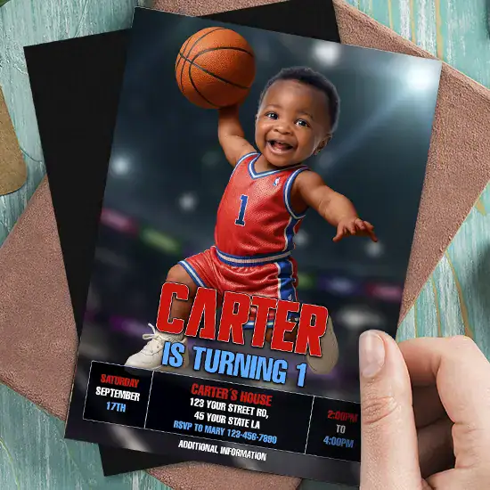 Basketball birthday invitation with photo