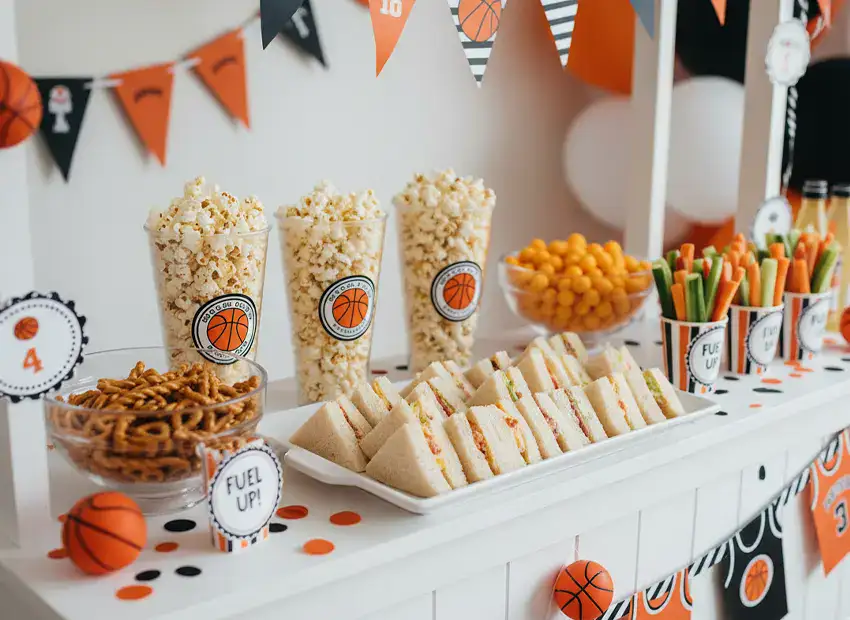 Basketball themed snack station for birthday party