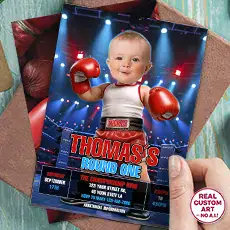 Boxing birthday photo invitation for kids