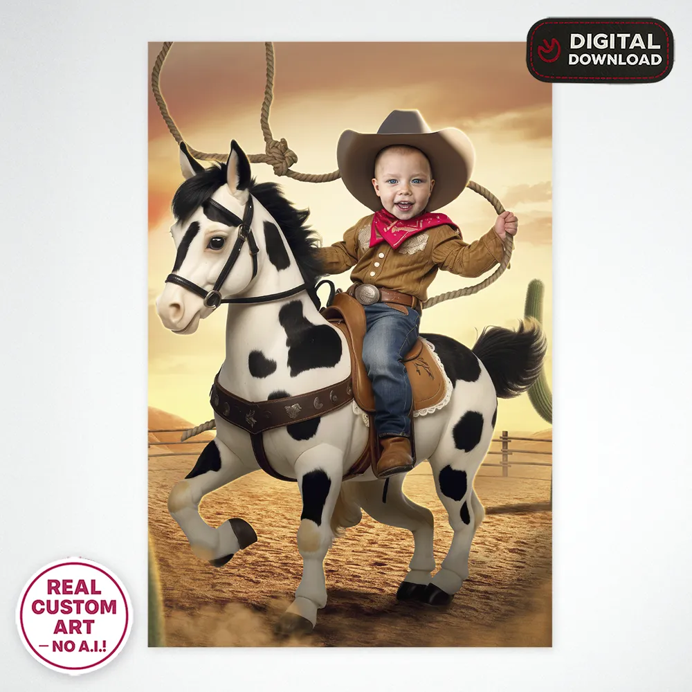 Custom Cowboy Baby Birthday Portrait with Photo – Western Baby Birthday Party Decoration – Delivered in 24h – Digital File 4 Custom Cowboy Baby Birthday Portrait with Photo – Western Baby Birthday Party Decoration – Delivered in 24h – Digital File