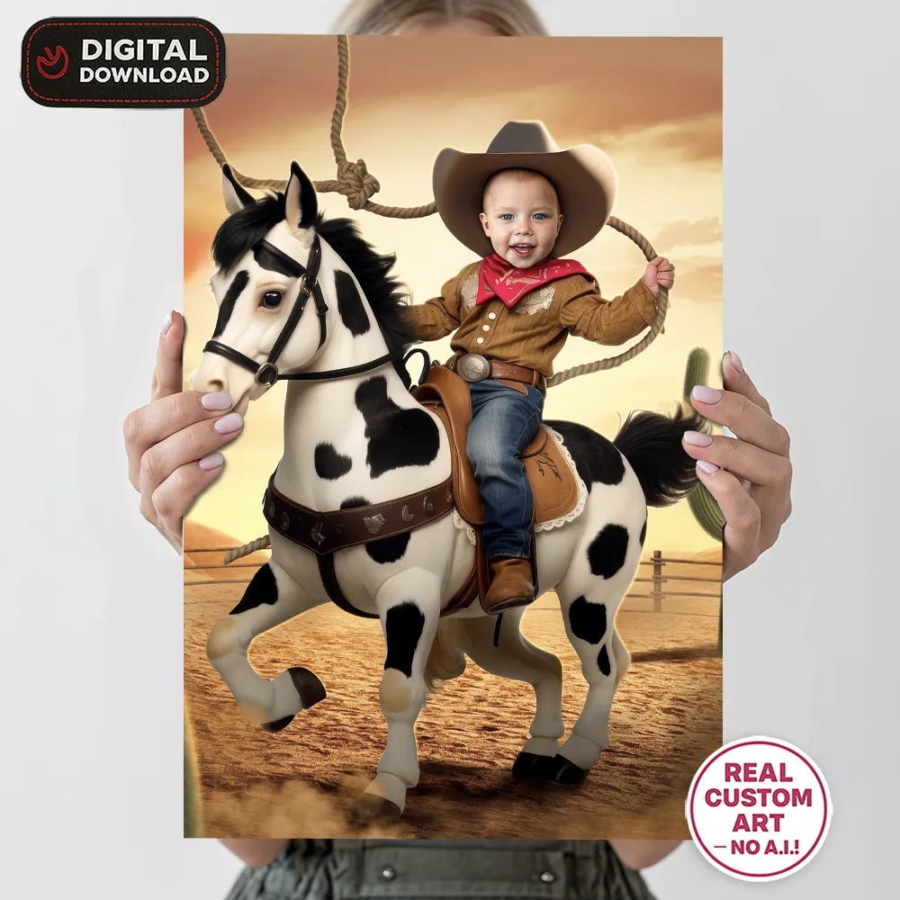 Custom Cowboy Baby Birthday Portrait with Photo – Western Baby Birthday Party Decoration – Delivered in 24h – Digital File 2 Custom Cowboy Baby Birthday Portrait with Photo – Western Baby Birthday Party Decoration – Delivered in 24h – Digital File
