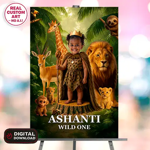 Wild One Safari welcome sign poster in sage and neutral tones