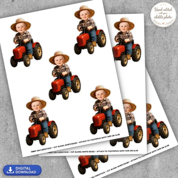 Custom Baby Farmer Cupcake Toppers – Farm Birthday Party Decorations – Delivered in 24h – Digital File