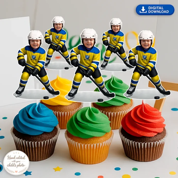 Custom Ice Hockey Cupcake Toppers – Hockey Birthday Party Decorations – Delivered in 24h – Digital File
