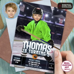 Personalized Ice Hockey Birthday Invitation With Photo – Custom Sports Invitation – Delivered in 24h – Digital File