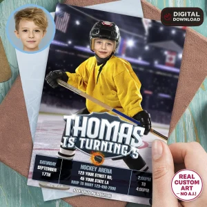 Custom Ice Hockey Birthday Photo Invitation – Custom Sports Invitation – Delivered in 24h – Digital File