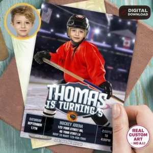 Personalized Ice Hockey Birthday Photo Invitation – Custom Sports Invitation – Delivered in 24h – Digital File