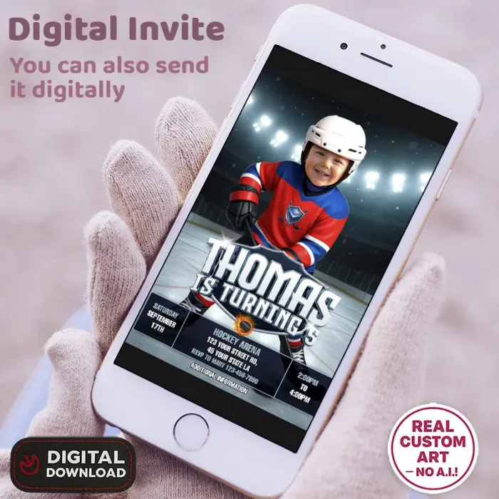 Personalized Ice Hockey Photo Invitation – Custom Sports Invitation – Delivered in 24h – Digital File