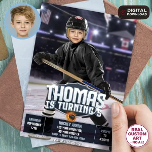 Custom Ice Hockey Birthday Invitation With Photo – Personalized Sports Invitation – Delivered in 24h – Digital File