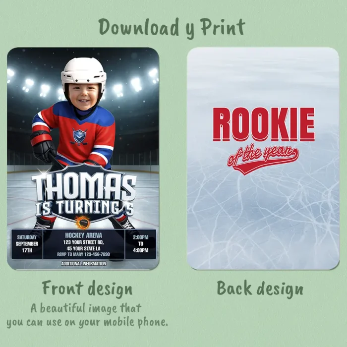 Personalized Ice Hockey Photo Invitation – Custom Sports Invitation – Delivered in 24h – Digital File