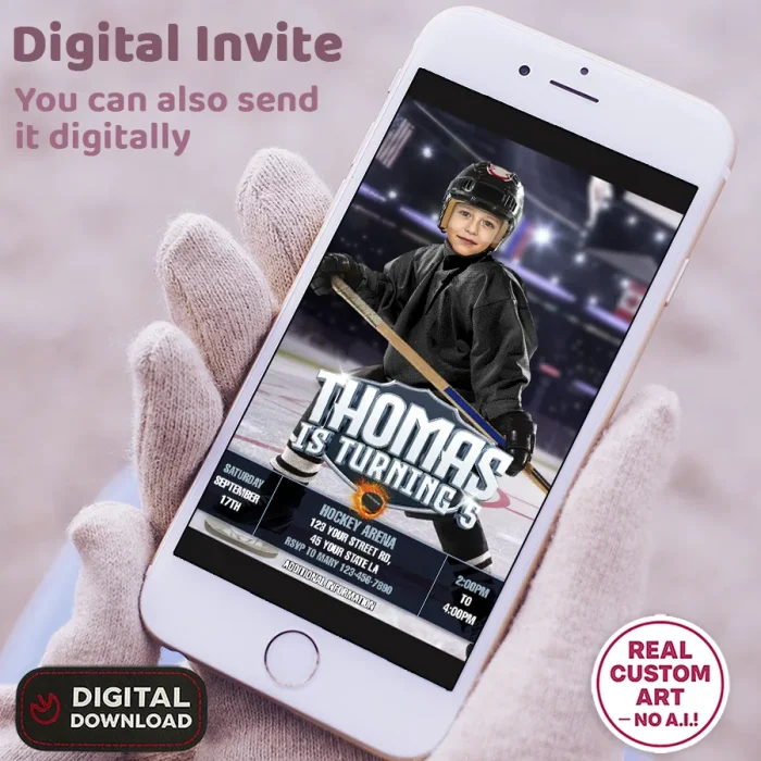 Custom Ice Hockey Birthday Invitation With Photo – Personalized Sports Invitation – Delivered in 24h – Digital File