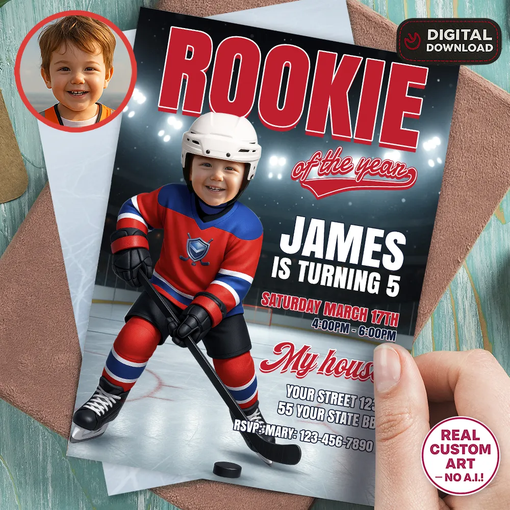 Custom Ice Hockey Rookie Of The Year Photo Invitation – Custom Sports Invitation – Delivered in 24h – Digital File 1 Custom Ice Hockey Rookie Of The Year Photo Invitation – Custom Sports Invitation – Delivered in 24h – Digital File