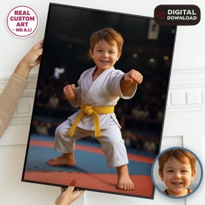 Personalized Karate Warrior Portrait for Kids – Custom Martial Arts Theme Digital Artwork – Delivered in 24h – Digital File