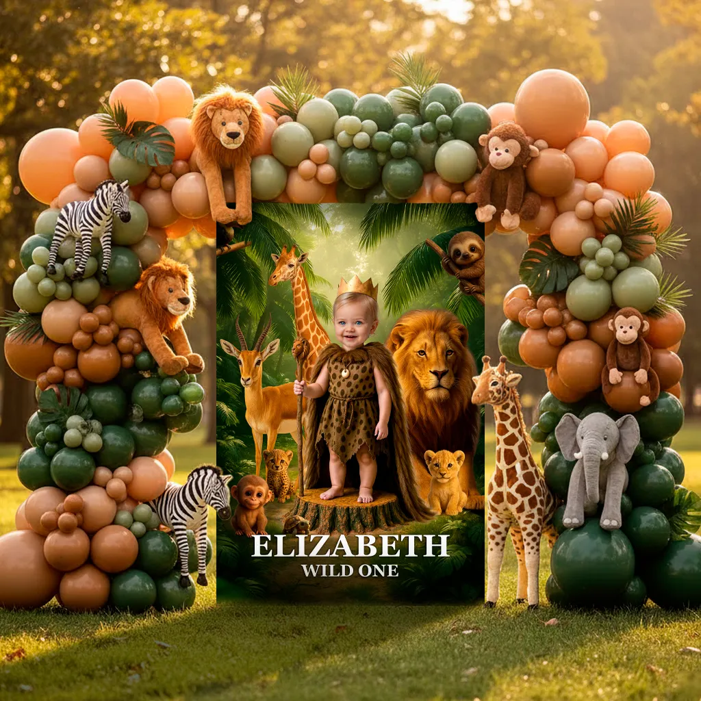 Wild One first birthday welcome sign with personalized photo