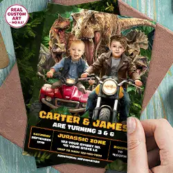 Dino Siblings Adventure — two children riding friendly dinosaurs together