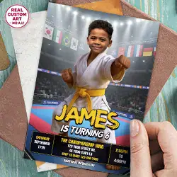 Karate birthday photo invitation for kids