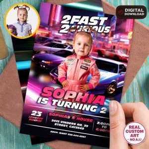 2 Fast 2 Curious Girls Birthday Invitation Pink Racing Theme