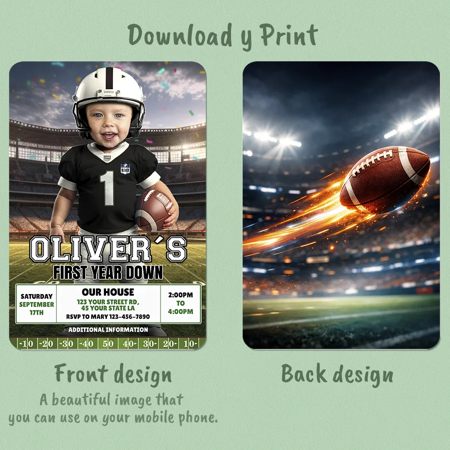 Personalized Baby Football Birthday Photo Invitation – First Year Down Invitation – 1st Birthday Invite for Boys – Delivered in 24h – Digital File 2 Personalized Baby Football Birthday Photo Invitation – First Year Down Invitation – 1st Birthday Invite for Boys – Delivered in 24h – Digital File - Image 2