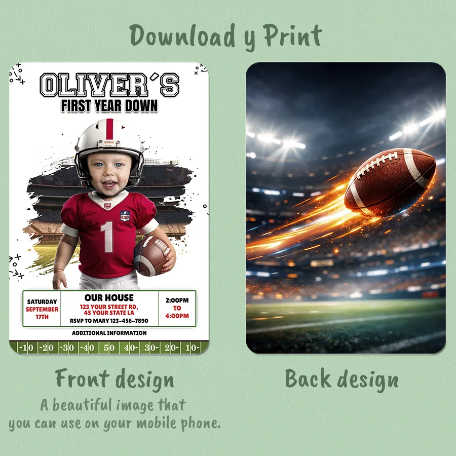 Custom Baby Football Birthday Invitation With Photo – First Year Down Invitation – 1st Birthday Invite for Boys – Delivered in 24h – Digital File 2 Custom Baby Football Birthday Invitation With Photo – First Year Down Invitation – 1st Birthday Invite for Boys – Delivered in 24h – Digital File